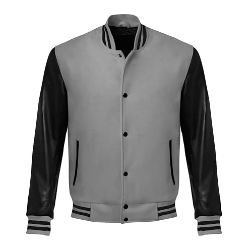 Image of Red And Black Letterman Jacket Men - Mens Black Varsity Letterman High School Baseball Bomber Jacket