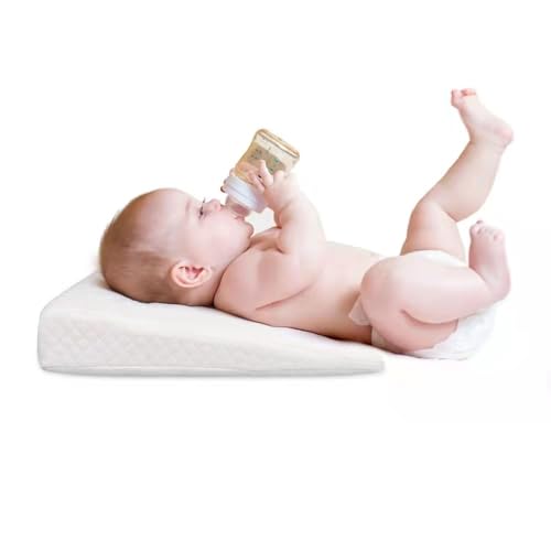 Almohada cuadrada para bebés en forma de cuña con diseño de soporte anti-plano, anti-regurgitación, inclinación de 15°, almohada extraíble para soporte de espalda y cuerpo
