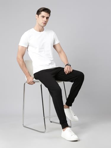 Image of BUZZ Standard Men Athleisure Slim Fit Solid Cotton Joggers Zipper Pockets, Ultra Soft, Stretchable, Breathable, Anti-Slip Waistband with Drawcord, Track Pants for Leisure, Travel, Workout. Pack of 1