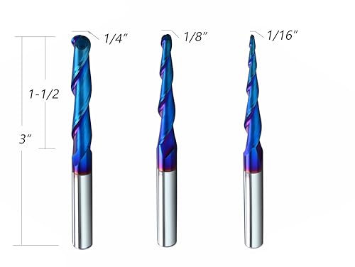 Image of 3PCS BRBT336 Milling Cutters Ball Nose Up Cut CNC Router Bits Set 2D and 3D Carving Tapered Angle 0.1Deg 2.4Deg 3.6Deg 1 /4 inch Shank with 3 inch Over Length