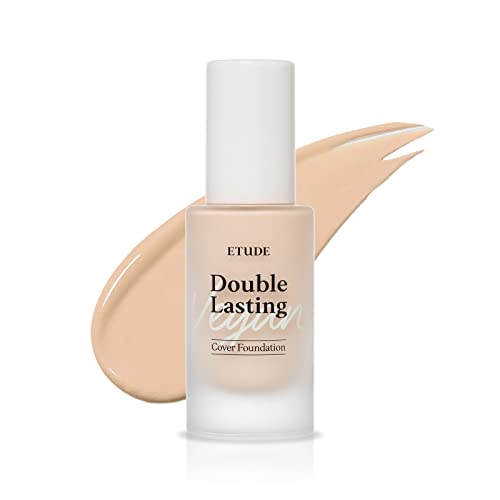 Etude New Double Lasting Vegan Cover Foundation (Sand) Spf32/ Pa++ 30G (1.05 Oz) | Full Coverage Weightless Foundation | 24-Hours Lasting Double Cover With Vegan Ingredients | Makeup Base #TOP24