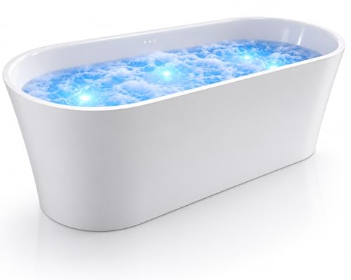 ANZZI Whirlpool Freestanding Bathtub 67 Inch Jericho Series Air Jetted Acrylic Glossy White...