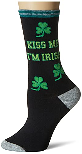 Hot Sox Women's Holiday Fun Novelty Fashion Casual Crew Socks, Kiss Me I'm Irish (Black), Shoe Size: 4-10