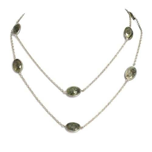 Collier en argent 925 avec préhnite verte RI-4301 pour femme