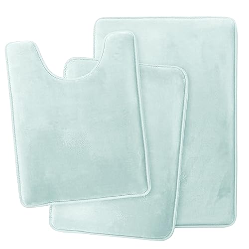 Lifup Microfiber Bathroom Rug Set, Soft 3 Piece Bath Rug Set, 1 Toilet Mat U-Shaped and 2 Bathroom Rugs, Washable Absorbent Floor Mat, Quickly Dry Mats for Bathroom Tub Light Blue