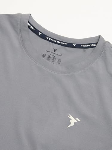 Image of TECHNOSPORT Men's Slim Fit Solid Crew Neck T-Shirt, Cotflex Quick Dry Wrinkle Resistant Polyester Sports Tee for Gym, Running, Training, Sports