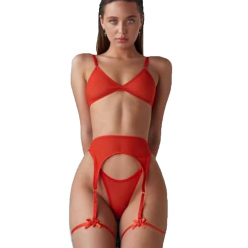 💕Set di lingerie sexy: reggiseno a canotta in 3 pezzi, perizoma, giarrettiera a vita alta. Spallina regolabile, chiusura posteriore con gancio e passante. Reggiseno con ferretto, set di lingerie sexy in stile semitrasparente.