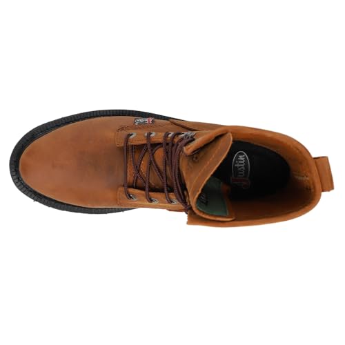 Justin Boot Company (WSL) Mens Livestock Aged Brown 8In LaceUp Round Soft Toe Work Boot4