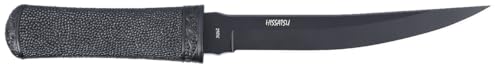 CRKT Hissatsu Fixed Blade Knife with Sheath: Law Enforcement, Survival, Black Dual Grind Tanto, Textured Rubber Grip, Molle Compatible Sheath 2907K