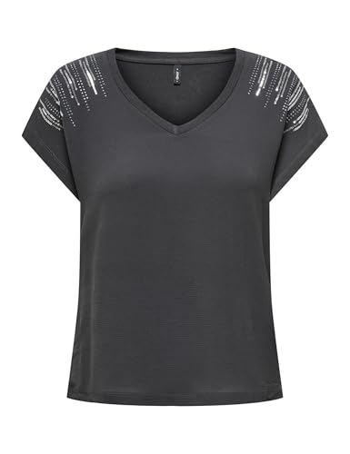 ONLY Onllouisa Mix Top Box JRS T Shirt Longues Cloud Dancer Détail : Clous à Manches + Sequins métal métallisé Femme - vue 4