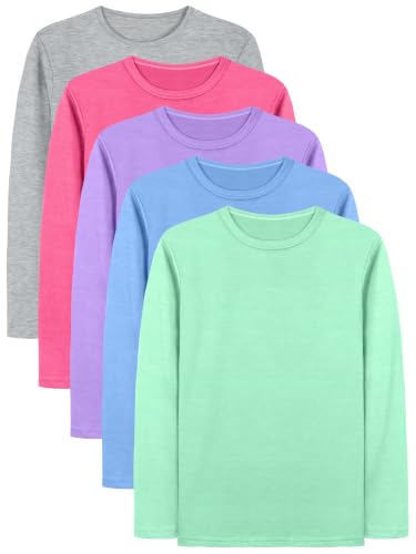 Image of Cooraby 5 Pack Girls Long Sleeve Tees Girls' Soft T-Shirts Kids Basic Crewneck T-Shirts Top for Teen Youth Girls, 2T-16Y