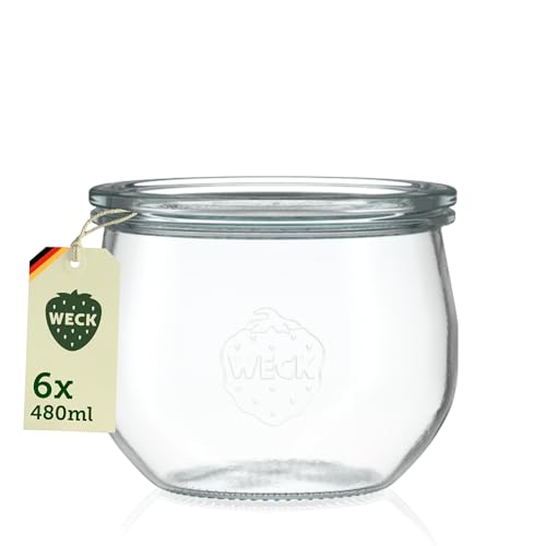 Weck Lot de 6 bocaux en verre de 580 ml avec couvercles en forme de tulipe - Bocaux de conservation et de conservation robustes et empilables - Idéal pour la...