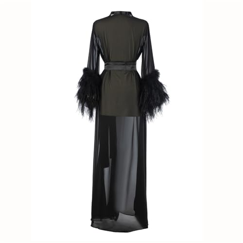 Women's Feather Fur Bridal Sheer Robe Chiffon Lingerie Nightgown Bathrobe Sleepwear Wedding Scarf Illusion Women4