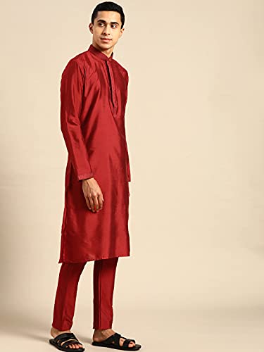 Image of Rajubhai Hargovindas Men's Banarasi Cotton Silk Thread Work Kurta Set With Churidar