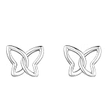 Stfery Pendientes de tuerca de oro blanco de 18 quilates para mujer, aretes de mariposa entrelazados, oro real AU750