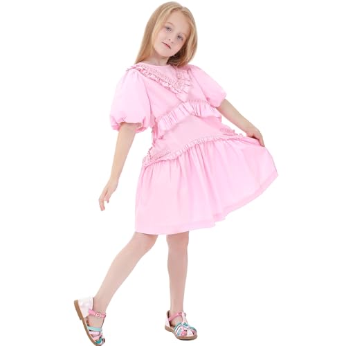 Erasers&pencils Girls Short Puff Sleeve Princess Summer Party Casual Dresses Elegant Ruffle 100% Cotton3