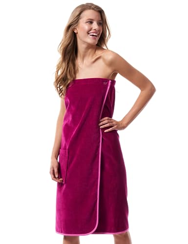 Morgenstern Sauna Towel Robe Women Wrap Around Dark Pink with Elasticated Back One Size, Fuchsia