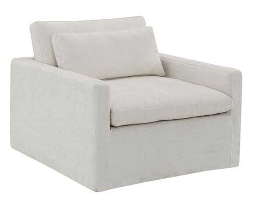Sillón contemporáneo tapizado en tela color marfil miniatura 1