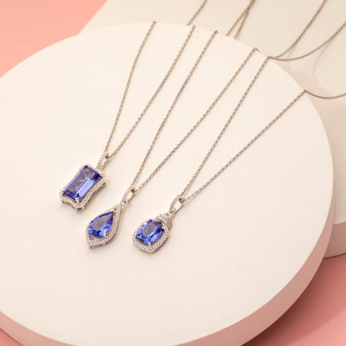 PEORA Simulated Tanzanite Pendant Necklace for Women 925 Two-tone Sterling Silver, Elegant Octagon Shape 4 Carats 10x8mm, with 18 inch Chain - Image 5
