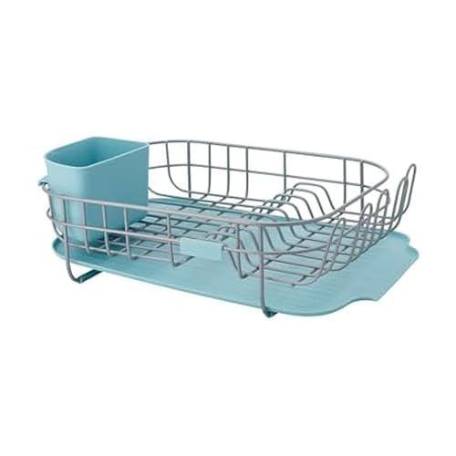 Image of KitchenAid Low Profile Compact Dishrack with Removable Flatware Caddy and Angled Self-Draining Board, Rust Resistant Wires, 12.59 x 17.55 x 6.29 Inch, Mineral Water