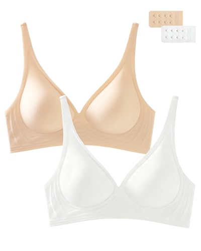 Image of Deep V Bra Padded Bralettes for Women 2 Pack - Low Cut Bras for Deep V Neck Wireless Push Up Bralette Comfort A-D Cups