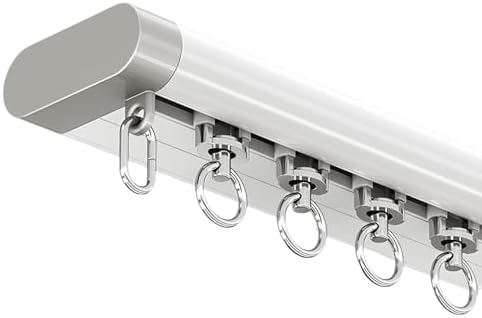 Ultra-Thin Wall-Mounted Ceiling Track System, Silent Aluminium Curtain Rail Rod Set for Bedroom, Hotel & Window, Invisible Divider Pole (White, 4.92ft/2x2.46ft)