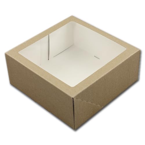 BrandNewCake® Scatola per Torte con Finestra - 21x21x9 cm - Confezione da 50 - Cartone Marrone - Ideale per Pasticceria e Dolci