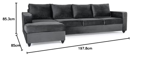 Image of Wakefit Sofa Set | 3 Year Warranty | Sofa 3 Seater, 3 Seater Sofa for Living Room, Wooden Sofa Set, 3 Seater + Left Aligned, Sofa for Living Room - Napper(Fabric-Velvet : Space Grey)