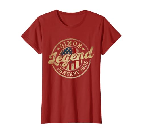 Legend Since January 1993 Vintage 33rd Birthday Classic T-Shirt, Women, Cranberry Red, Small