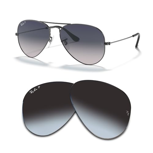 Ray-Ban Original Aviator Large Metal RB3025 004/78 58MM Crystal Blue Gradient Grey Polarized Replacement Lenses for Men for Women +Bundle with Accessory Eyewear Kit