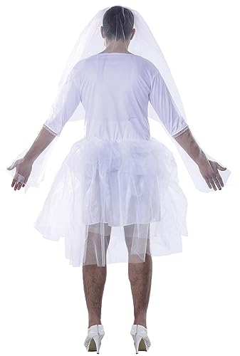 FIESTAS GUIRCA | Disfraz de Novia para Hombre Adulto (48-50/M) - Vestido y Velo - Ideal para Despedida de Soltero, Bachelor Party y Fiestas de Disfraces - Divertido y Original - Blanco