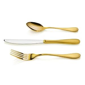 Artaste 56907 Rain 18/10 Stainless Steel Flatware 36-Piece Set, Gold Finish, Service for 12 Artaste 56907 Rain 1810 Stainless Steel Flatware 36 Piece Set Gold Finish Service for 12