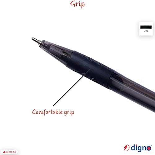 DIGNO Comfy-CL Retractable Ballpoint Pens, BLACK, 1.0mm Medium Point, Pack of 10, Rubber Grip, School Home Office Multipack, ZOFAX Black Ball Pen