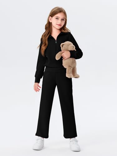 Image of Haloumoning Girls 2 Piece Outfits Sweatsuit Half Zip Long Sleeve Sweatshirts Sweatpants Tracksuit Sets 5-14 years