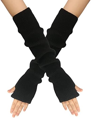 Wambere Women's Girls Winter Fingerless Arm Warmers Long Sleeve Mittens Gloves Fine Knit Long Hand Warmer Warmers Warm Knitted Gloves Plus Warmer Knitted Gloves