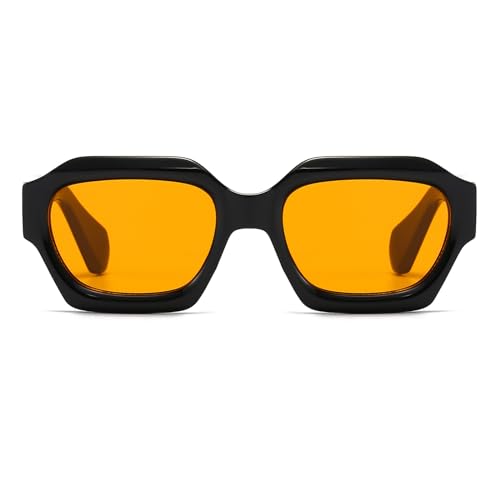 LJCZKA Retro Thick Hexagon Sunglasses for Women Men Oversized Square Shades Trendy 90s Chunky Eyewear2