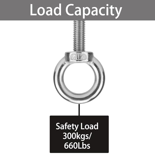 Image of M12 x 100mm Stainless Steel Eye Bolt with Nuts 2 Pack, 15 /32 inch x 4 inch Long Shoulder Lifting Ring Eye Bolt for Boat & Hanging, Heavy Duty Marine Grade Threaded Eyebolts for Tie Down Outdoor