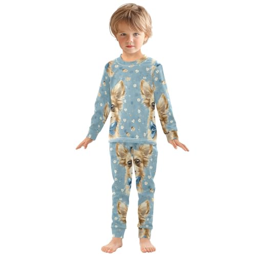 Pajama Sets Long Sleeve Cute Dogs with Flowers Soft Comfy Sleepwear 2 Piece PJS 3-8T2