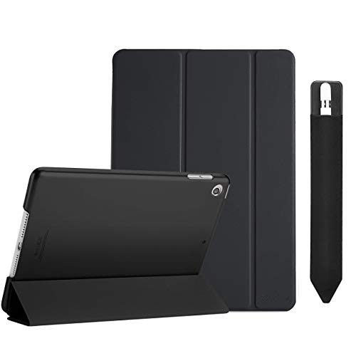 ProCase iPad 10.2 7th Generation Black Slim Hard Shell Case Bundle with Pencil Holder Sticker for Apple Pencil 1st and 2nd Gen