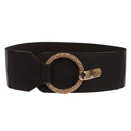 Women's 3" (75 mm) Wide High Waist Fashion Stretch Belt with Ring Hook Buckle, Black | l/xl 34"-38"