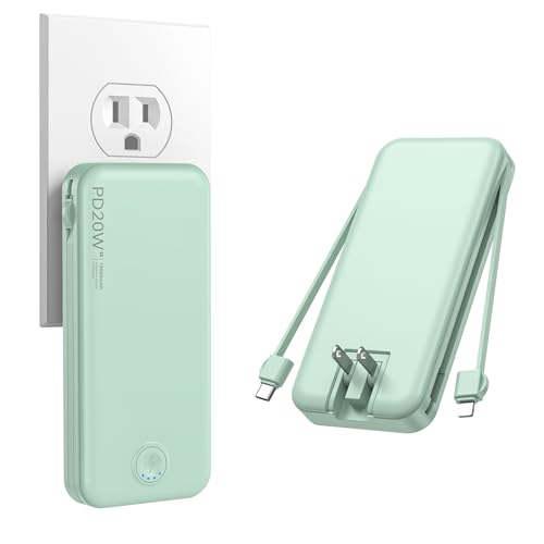 Portable Charger, 20000mAh 22.5W Fast Charging Power Bank with Built-in Cables & Wall Plug, USB C External Battery Pack with LED Display, Travel Essentials Phone Charger for iPhone iPad Sams