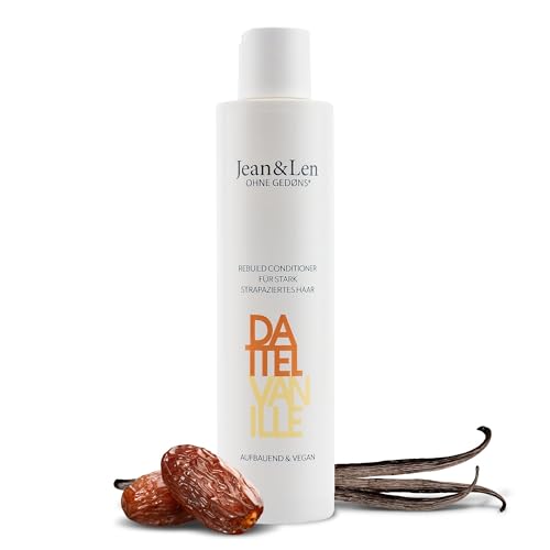 Jean&Len Rebuild Acondicionador reparador, dátil y vainilla, para cabellos muy dañados, controla el encrespamiento y desenreda, aroma a vainilla, sin silicona ni parabenos, vegano, 300 ml