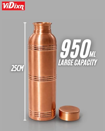 Image of Pure Copper Water Bottle 950ml - Ayurvedic Tamra Jal Bottle, Boosts Immunity, Improves Digestion, Leakproof Copper Bottle for Home, Office, Gym & Travel