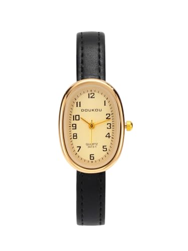 JSDDE Rétro Montre Quartz pour Femme avec Bracelet en Cuir, Montres Analogique Quartz Cadran Ovale Chiffres Arabes Vintage Montre Habillée Bracelet Cuir Fine...