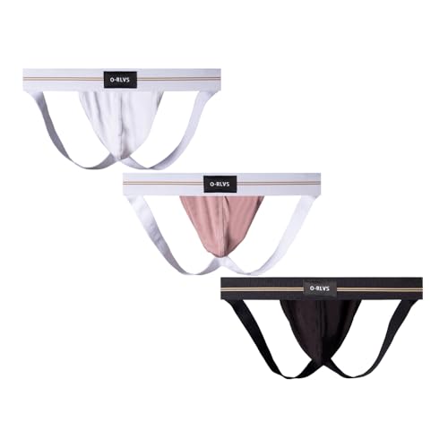 HAVBX Sous-vêtement pour homme avec sangle de maintien athlétique, bretelles jock sexy pour homme, lingerie avec pochette et string, Lot de 3 - Noir + Blanc + Rose, X-Large