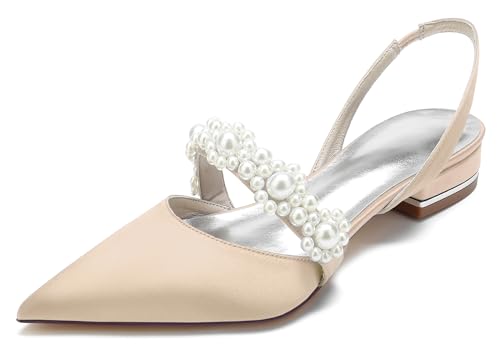 Hanfike Wedding Flats for Women Girls Slingback Beading Evening Party Shoes JY202