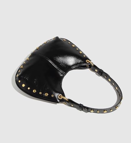 Studded Shoulder Purse for Women Gold Stud Faux Leather Saddle Bag Punk Streetwear Vintage Handbags4