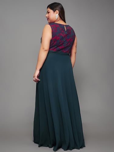 Image of Miss Chase A+ Women's Round Neck Sleeveless Georgette Floral Lace Fit & Flare Maxi Dress