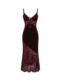 CIDER Velvet Dress Floral Cut Out Sleeveless Cocktail Party V Neck Knotted Velvet Midi Dress Wine