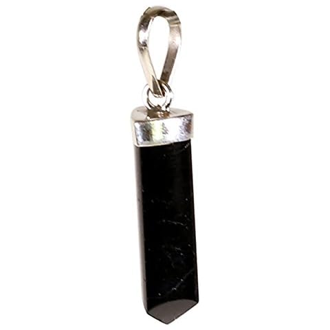 Raum der Stille Tourmaline 925 Silver Pendant Approx. 2 cm Long to 0.5 cm Wide with Brocade Bag and 1 m Wax Cord Cover